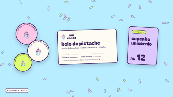 Uni Cakes: etiquetas e lacres das embalagens